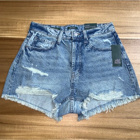 Wild Fable Junior Teens Distressed Denim High-Waisted Shorts w/ Raw Hem Size 8 - Picture 2 of 14